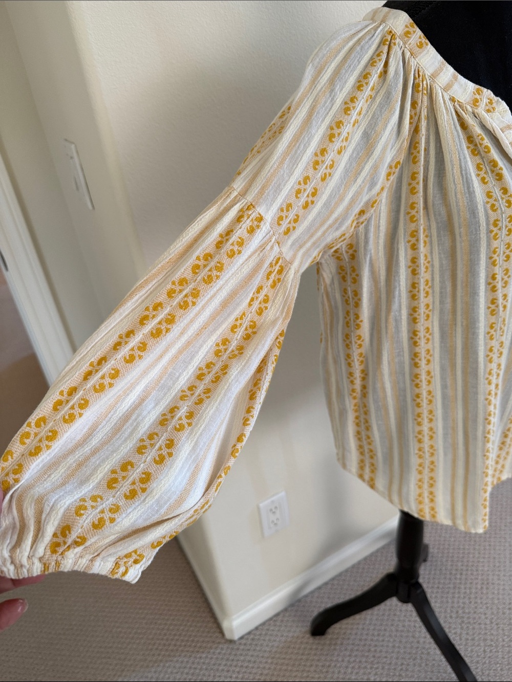 Velvet by Graham & Spencer Yellow and White Striped Embroidered Boho Blouse - Picture 11 of 13